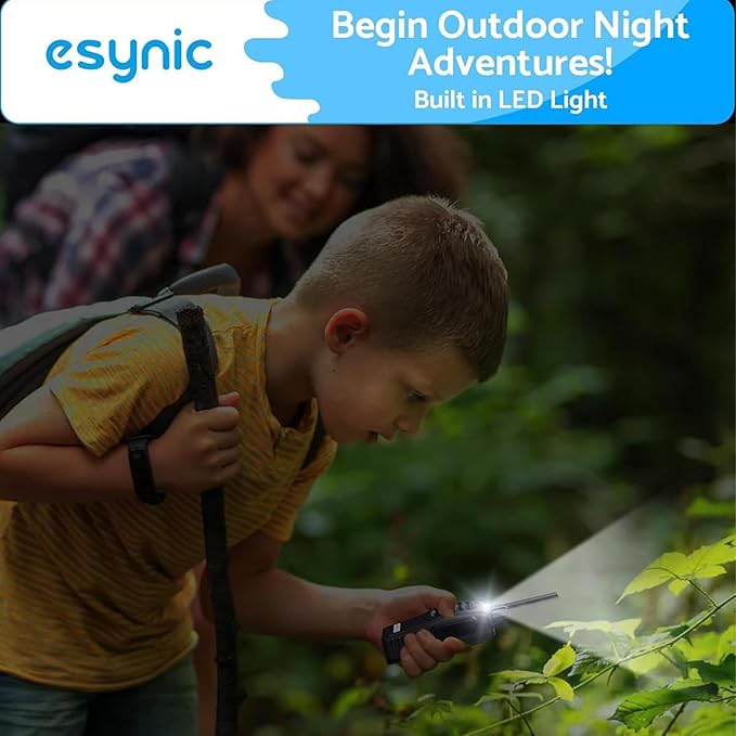 eSynic 2 Pack Walkie Talkies 5KM Long Range Walky Talky 16CH Rechargeable VOX 2 Way Radios with 2 Headsets & Belt Clips Wonderful Gifts for Kids & Adults for Camping, Hiking, Job Site & Family Use