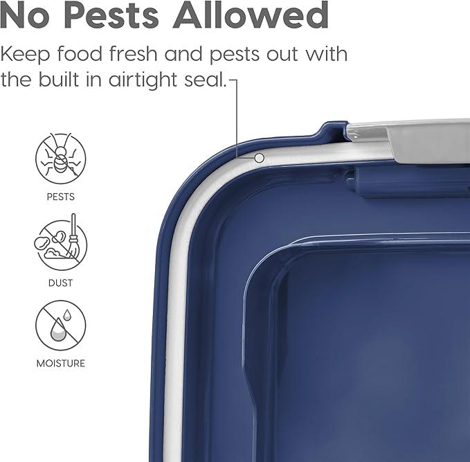 IRIS USA 2-Piece 41 Lbs / 45 Qt WeatherPro Airtight Pet Food Storage Container Combo and Treat Box for Dog Cat and Bird Food, Stackable, Keep Fresh, Translucent Body, Easy Mobility, Navy