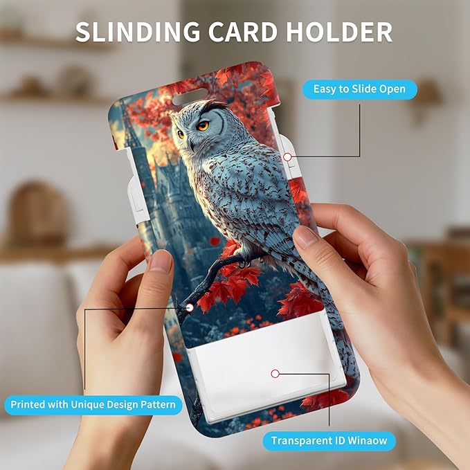 ID Badge Holder with Retractable Lanyard for Women & Men,Vertical ID Card Holder Wallet,Clear Window&Card Slot,Detachable Neck Strap for Nurse Teacher Office,Owl Red Maple Castle
