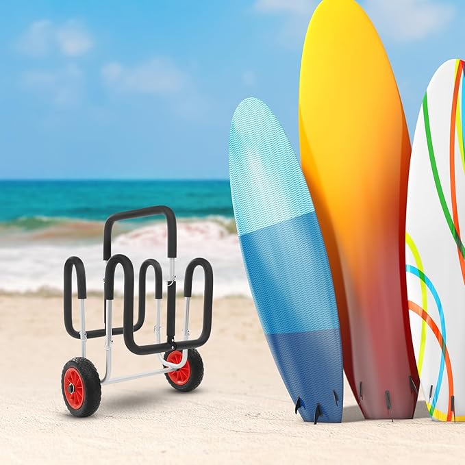 Kayak Cart, Heavy Duty Folding Canoe Transport Trolley with 10" Solid Wheels for Beach, 176lbs Capacity Carrier Stand Up Paddle Surfboard Trolley for 2 Kayaks, SUPs, Surfboards & Small Boats, Black