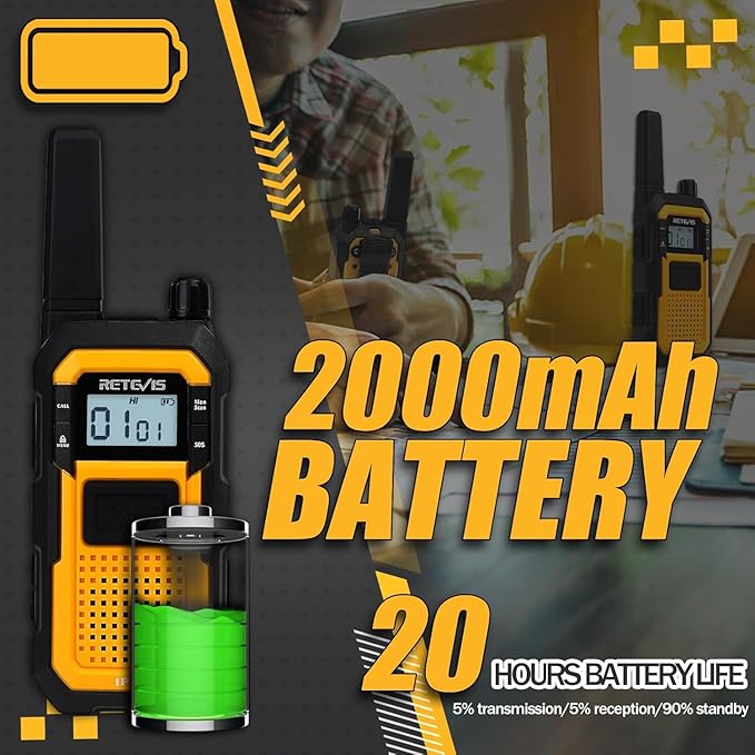 Retevis RB48 Heavy Duty Walkie Talkies with Earpiece, Support VOX, MIL-STD 810H,IP67 Waterproof Walkie Talkies Rechargeable, USB-C, 2000mAh, Dual PTT, Business 2 Way Radios(6 Pack)