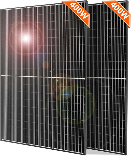 DOKIO 800W (2×400W) 31V Mono Solar Panels - Works for 12/24V Systems, 9.84ft Leads per Panel for Garden/Yard - Home/Backyard Shed or Cabin, Off-Grid Battery Charging
