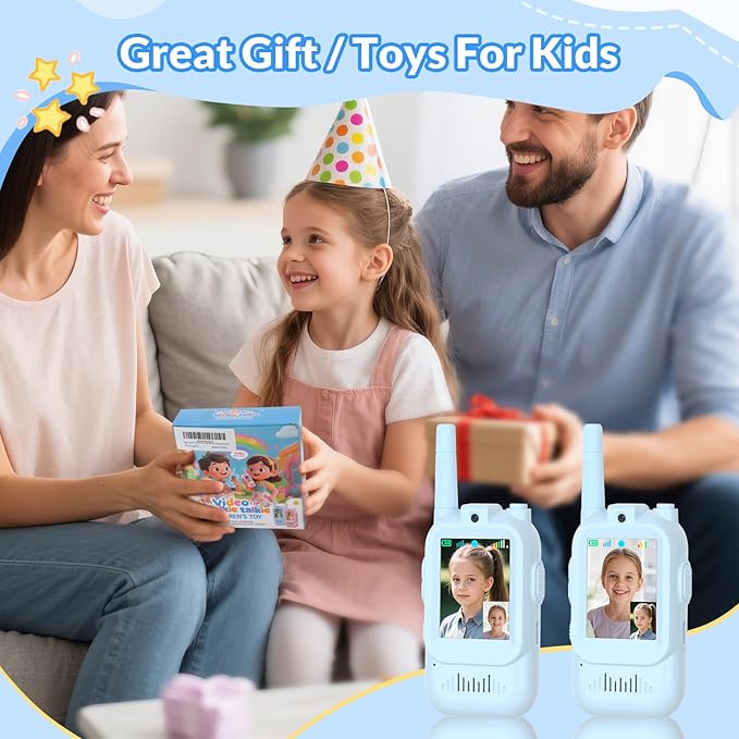 Mafiti Toys for 3 4 5 6 7 8 Year Old Boys Girls Mini Video Walkie Talkies for Kids 2 Pack Rechargeable 1000 Feet Range Birthday Indoor Outdoor (Blue+Blue)