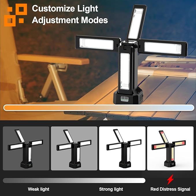 13200mAh Rechargeable Solar Work Light with Folding Stand and Carrying Bag, AODOO 8000 Lumen Stepless Dimmable , White/Warm/Nature White/RED(SOS) with Detachable Tripod (Black(No Tripod))