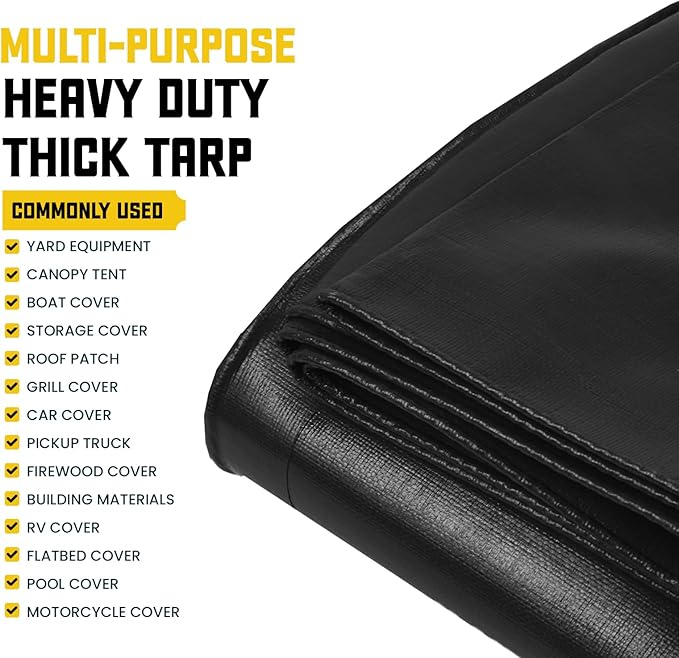 Core Tarps Extreme Heavy Duty 20 Mil Tarp Cover, Waterproof, UV Resistant, Rip and Tear Proof, Poly Tarpaulin with Reinforced Edges for Roof, Camping, Patio, Pool, Boat (Black 25′ X 40′)