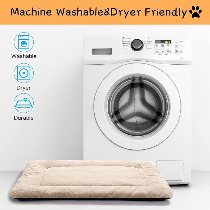 Dog Beds Crate Pad for Large Dogs Ultra Soft Dog Crate Bed Washable & Anti-Slip Kennel Pad for Dogs Cozy Sleeping Mat,Cream 42inch