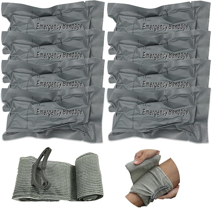 Upgrade Israeli Style Emergency Bandage, 8Pack 6 Inch Compression Bandage for Emergency Wound Dressing, First Aid and IFAK Trauma Military (6Inch-8Pcs)