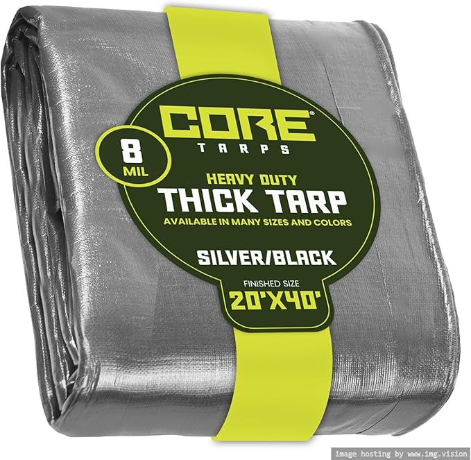 Core Tarps Heavy Duty 8 Mil Tarp Cover, Waterproof, UV Resistant, Rip and Tear Proof, Poly Tarpaulin with Reinforced Edges for Roof, Camping, Patio, Pool, Boat. (Silver/Black 20′ X 40′)