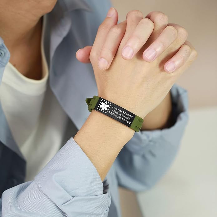 VNOX Medical Alert Bracelets for Men & Women Kids with Free Engraving Adjustable Stainless Steel Mesh Emergency Medical ID Bracelets Wristband