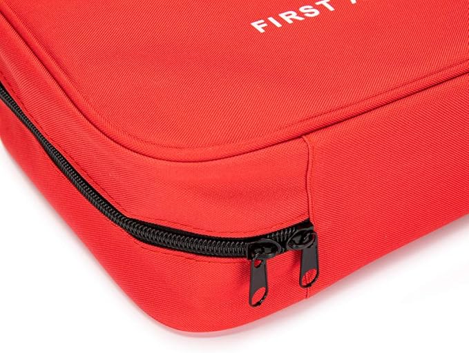 Red First Aid Bag Empty Travel Rescue Pouch First Responder Storage Medicine Emergency Bag for Car Home Office Kitchen Sport Outdoors (Red with Zippered Mesh Bags)