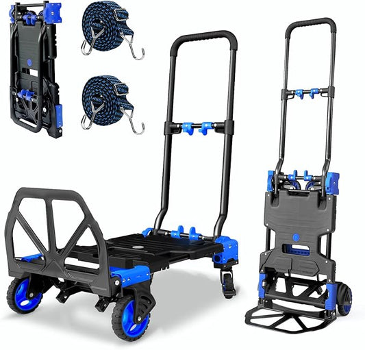2 in 1 Hand Truck Dolly Foldable, 330LB Folding Hand Truck Heavy Duty Carrying, Folding Hand Cart with Retractable Handle Dolly Cart for Moving