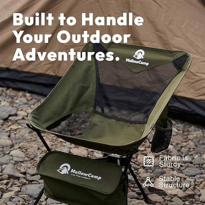 MellowCamp Camping Chair, Ultralight Folding Backpacking Hiking Chair, Compact Portable for Hiking, Camping, Backpacking, Beach, Roadtrip (Olive Green)