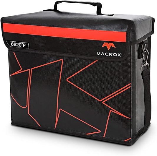 Fireproof and Waterproof Document Bag with Lock, 6200℉ Insulated, Patented Enclosed Flap Design, Heavy Duty Fire Safe Storage Box for Documents, Files & Valuables, 16"x12.6"x6.5"