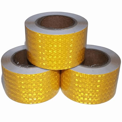 Industrial Reflective Tape Yellow 3 inch for Bikes, Outdoor Waterproof High Visibility Safety Adhesive Stickers Strips (66 feet, 3 Rolls)