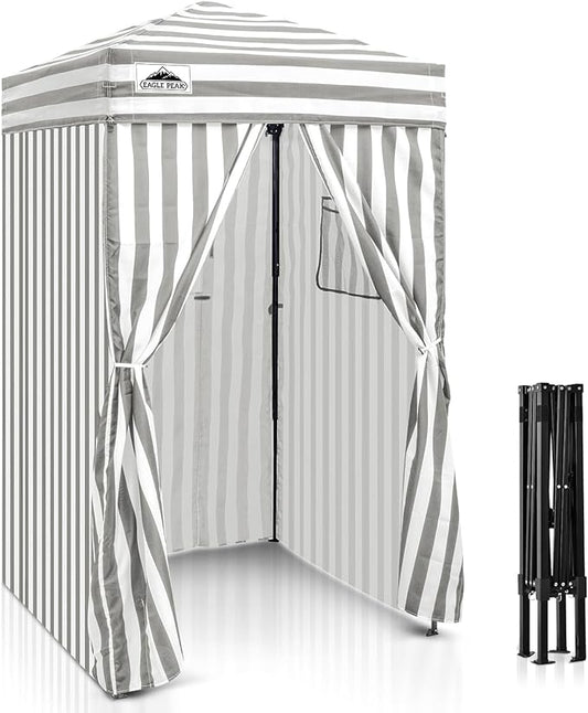 EAGLE PEAK Flex Ultra Compact 4x4 Pop-up Canopy, Sun Shelter, Changing Room, Portable Privacy Canopy Cabana for Pool, Fashion Photoshoots, or Camping, Gray/White