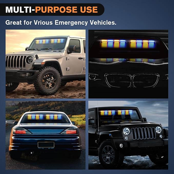 Nilight 32LED Amber Blue Emergency Dash Strobe Lights with Controller Suction Cups Warning Hazard Interior Front/Rear Windshield Deck Split Light Bar for Trucks Construction Vehicles