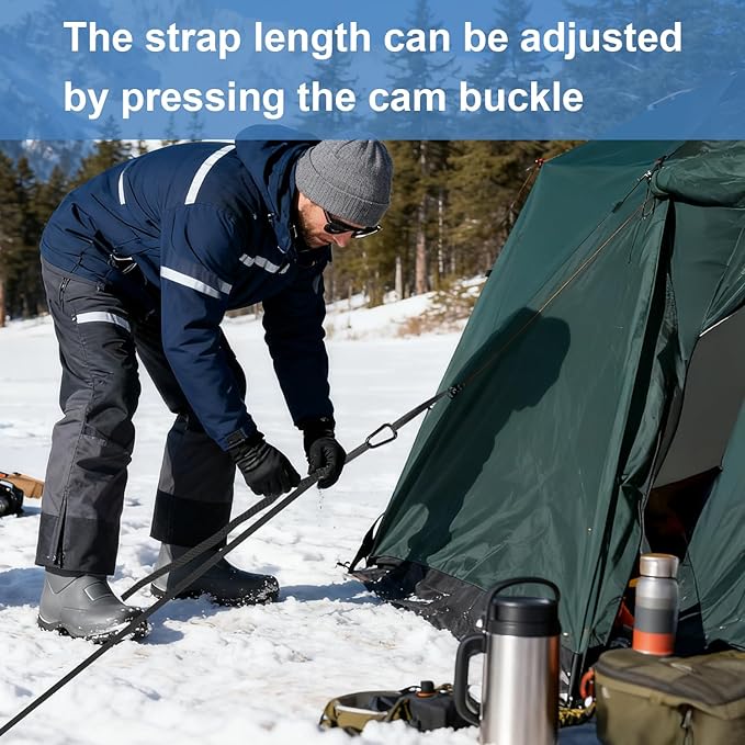 Heavy-Duty Ice Shelter Tie Down Kit with Ice Anchors and Adjustable Cam Straps – Tent Tie Down Kit for Ice Fishing Shelters, Pop Up Tents, Wind Anchoring, Outdoor Camping