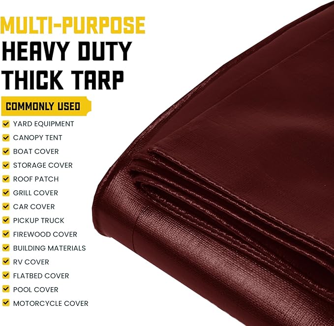 Core Tarps Extreme Heavy Duty 20 Mil Tarp Cover, Waterproof, UV Resistant, Rip and Tear Proof, Poly Tarpaulin with Reinforced Edges for Roof, Camping, Patio, Pool, Boat (Maroon/Black 12′ X 20′)