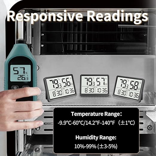 DOOMAY Room Thermometer Indoor - Hygrometer Temperature and Humidity Monitor with High Accuracy Sensor LCD Display Large Display Date Clock for Kitchen Baby Room Office (Black)