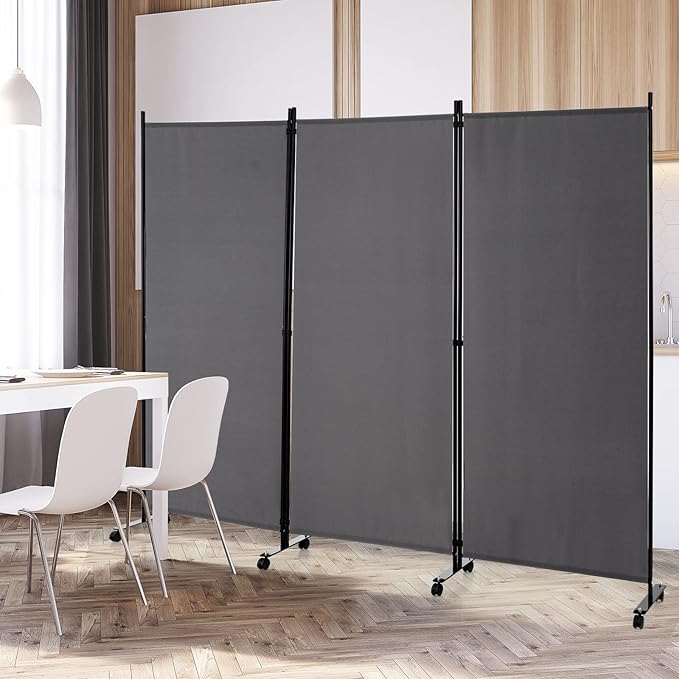 Giantex 3 Panel Room Divider with Wheels, 103''W x 71''H Folding Privacy Screen, Rolling Partition Room Dividers for Home Office Studio, Freestanding Fabric Wall Divider for Room Separation, Gray