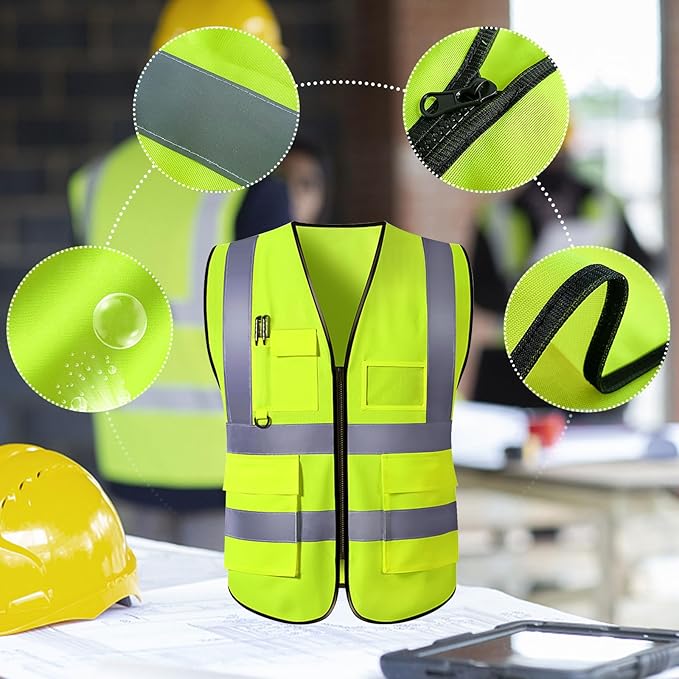 Custom Safety Vest for Men with Logo Pockets High Visibility Reflective Vests Construction Security Workwear