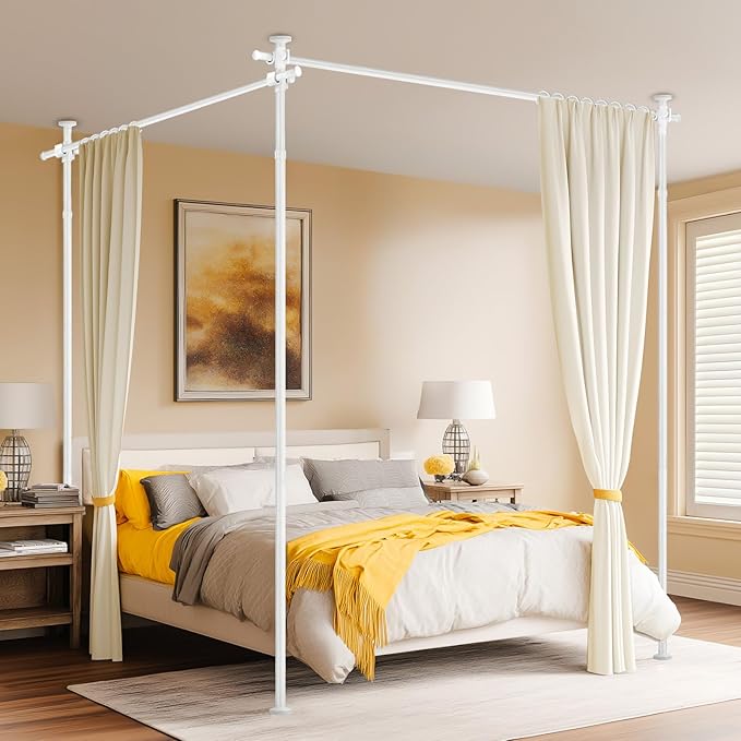Room Divider No Drilling Curtain Rod Wall Divider for Room Separation (H) 43-120×(W) 72-200 inch Adjustable, Heavy Duty Partition Space Separator Freestanding, Curtains Not Included- White, 1 Pack
