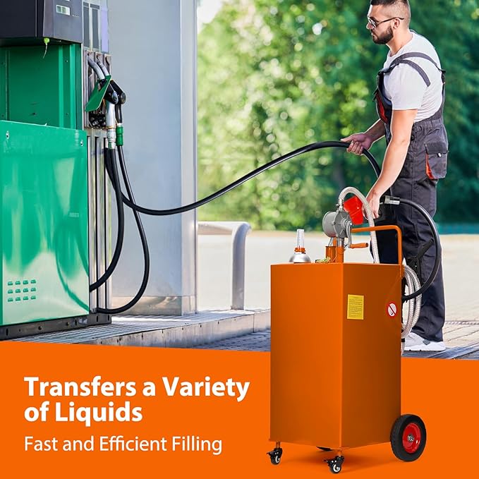 Upgraded 35 Gallon Fuel Caddy, Manual Hand Pump & Easy-Roll Wheels, Heavy-Duty UV-Resistant Steel Tank for Gas & Diesel, Portable Fuel Storage for Tractors, Mowers, Boats
