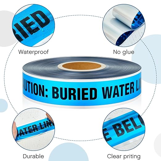 Pangda 2 Rolls 1000 Feet Detectable Safety Tape 5 Mil Underground Detectable Warning Tape for Construction Sites Road Repairs (Caution Buried Water Line Below, 2 Inch, Blue)