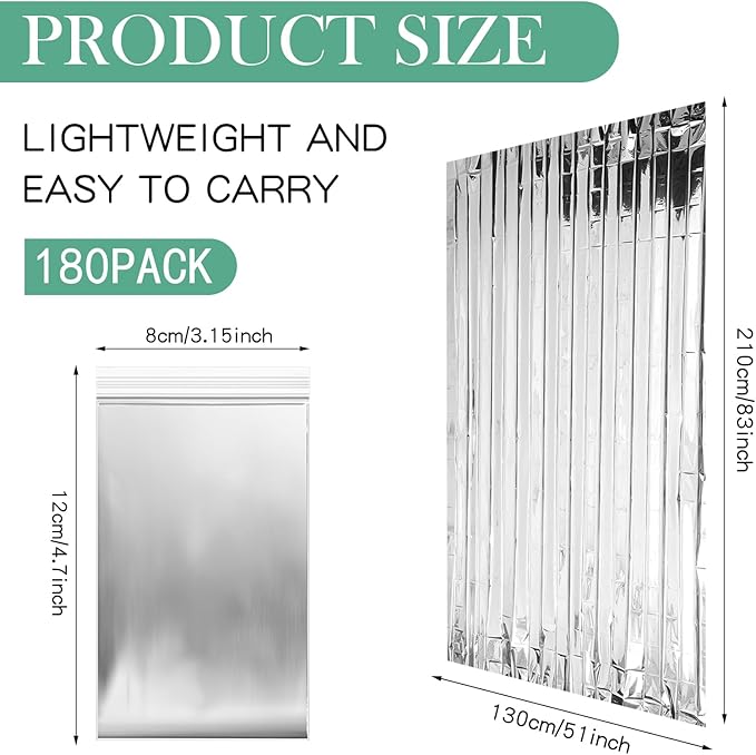 Macarrie 180 Pack Emergency Foil Thermal Blankets Silver Foil Survival Space Blanket Kit for Outdoors, Camping, Hiking, Homeless, Survival or First Aid, Silver