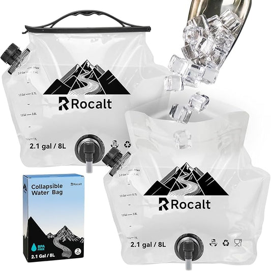 Rocalt 2 Pack Collapsible Water Container, 2.1Gallon BPA Free Water Storage Carrier Jug with Spigot, Foldable Camping Portable Water Bag with Wide Filler Opening for Hiking, Survival & Emergency