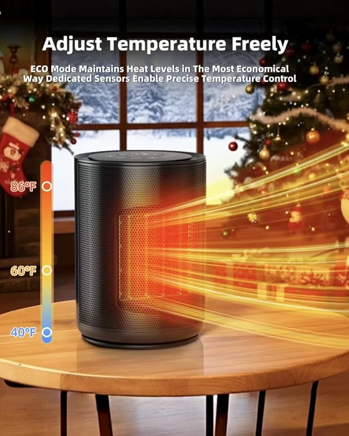 ZAFRO Small Space Heaters for Indoor Use, Portable Electric Heaters Fan with Thermostat & Remote, LED Touch Screen, 24H Timer, Eco Mode, Desk Ceramic Heater for Office/Bedroom/Bathroom/RV