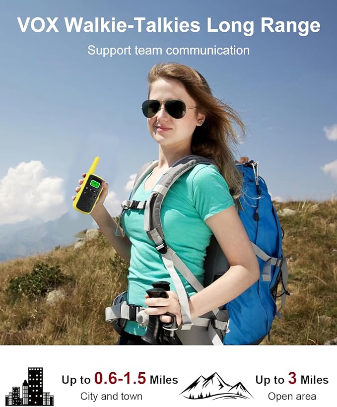 Walkie Talkies Long Range for Adult Kids, Rechargeable 2 Way Radio 22 FRS Channels with LED Flashlight USB-C Cable Li-ion Battery, Handheld Walky Talky VOX for Camping Hiking - 2 Pack