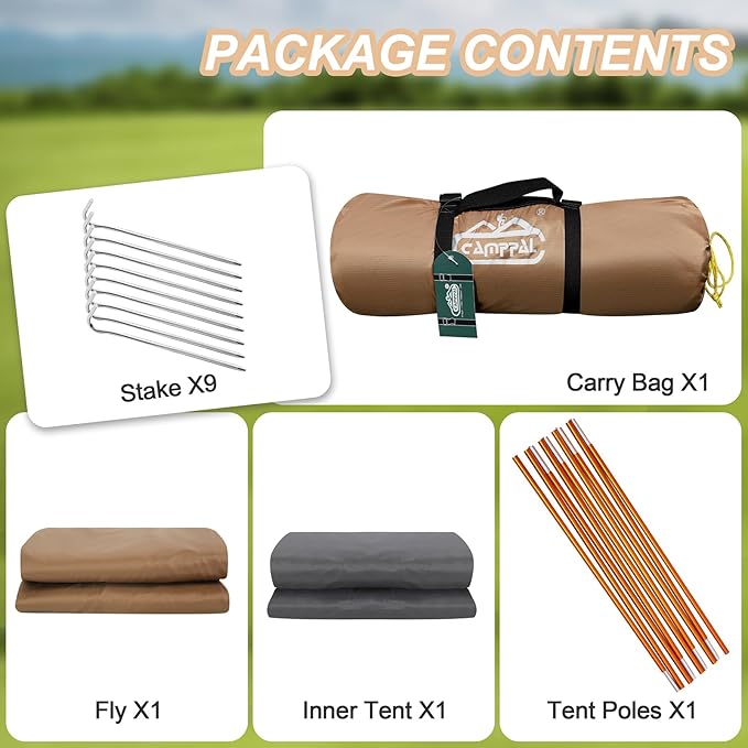 camppal 1 Person Tent for Camping Hiking Mountain Hunting Backpacking Tents 4 Season Resistance to Windproof Rainproof and Waterproof