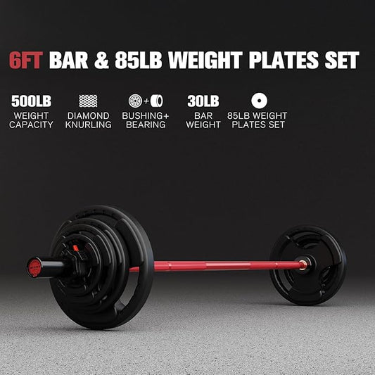 RitFit Barbell Weight Set - 4/6FT Olympic Barbell with Weight Plates (55-275LB Total) - Weightlifting Equipment for Squats, Curls, Deadlifts, Presses, Hip Thrusts