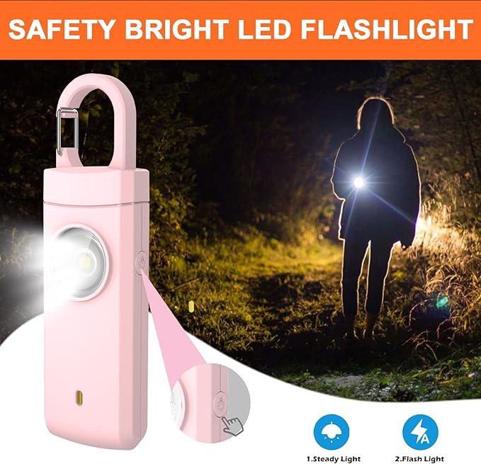 4 PCS Self Defense USB Rechargeable Alarm,130 dB Loud Siren with LED Strobe Light,Keychain Design for Easier Carrying, Personal Alarm for Women, Children, Elderly. (Aqua&Black&Pink&White)