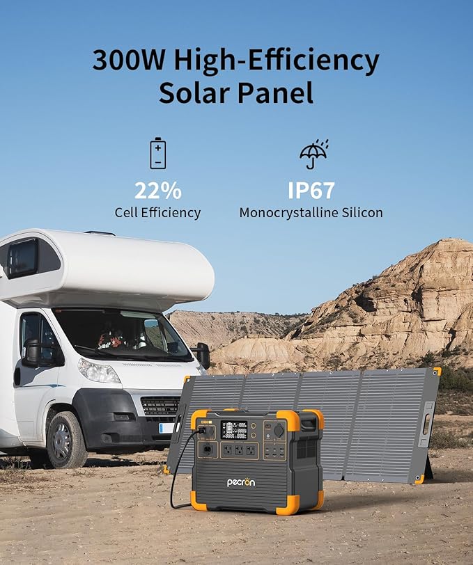 Pecron E2400LFP Portable Solar Generator and 2×300W Foldable Solar Panel, 2048Wh LiFePO4 Home Battery Backup, 3 AC Outlets 2400W Portable Power Stations for Camping, RV, Emergencies, Power Outages