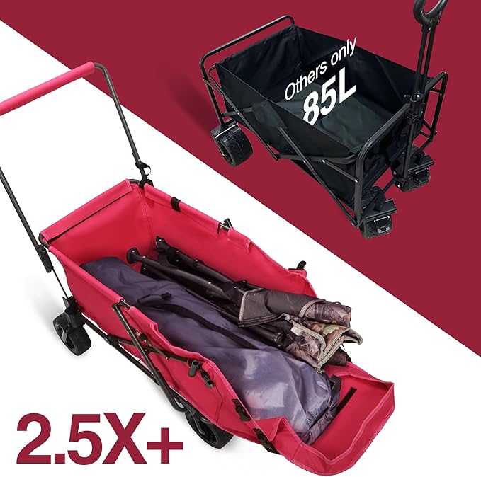REDCAMP Folding Dog Wagon Cart with Extendable Rear End Heavy Duty, 220L Large Collapsible Utility Cart Dog Stroller with Tailgate for Sports Shopping Pet, Pink