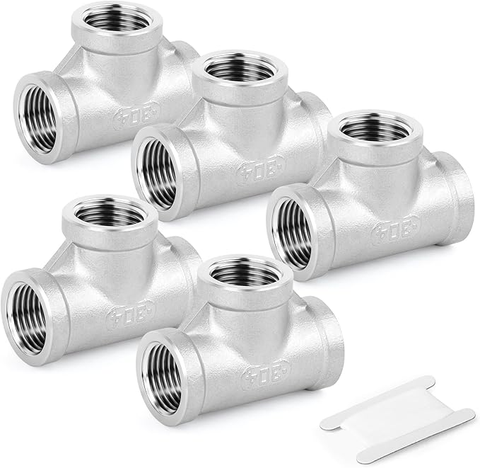 TAISHER 5PCS Stainless Steel Tee Pipe Fittings, 1/4" x 1/4" x 1/4" NPT Female Pipe Fittings
