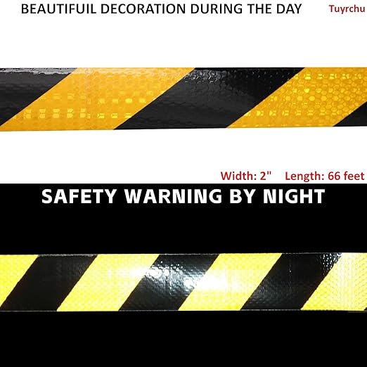 Yellow Black Reflective Tape 2 inch X 66 feet, Outdoor Waterproof Hazard Conspicuity Warning Industrial Marking Tape
