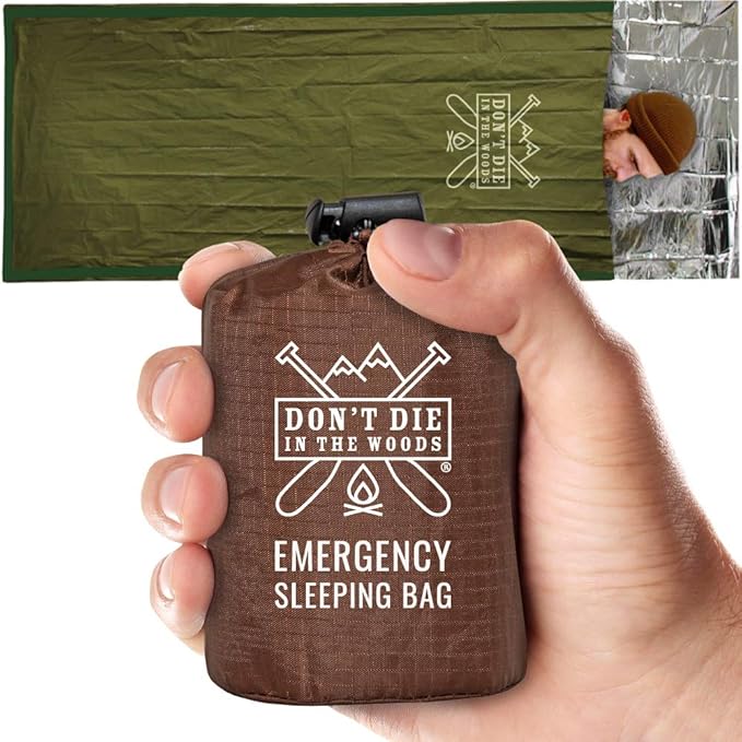 Don’t Die in The Woods - Survival Bivy - Emergency Sleeping Bag with Hood - Made with Extra-Thick Space Blanket Thermal Mylar - One of The 10 Essentials for Hiking, Camping, First Aid Kits