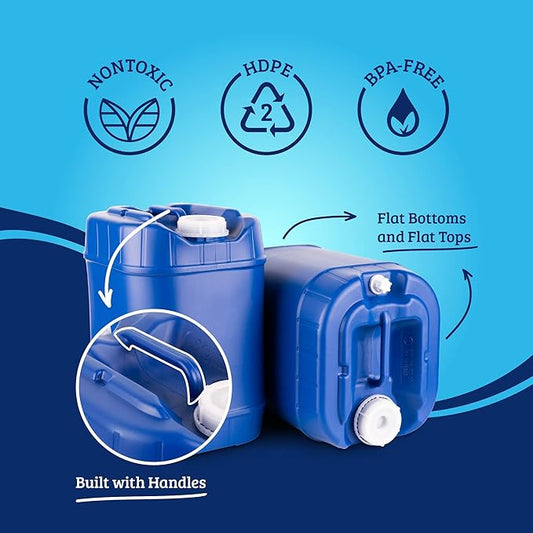 5-Gallon Stackable Water Storage Containers with Lids, Emergency Water Storage Kit Including Spigots, Wrench, and Water Preserver, 80 Gallons