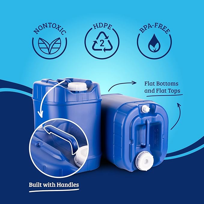 5-Gallon Stackable Water Storage Containers, Emergency Water Storage for Camping and Disaster Preparedness, 30 Gallons