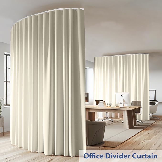 Room Divider Ceiling Mounted Curtains Track Sets Extra Wide Blackout Curtain Flexible Tracks for Bedroom Privacy Partition Separator, 1 Panel Beige Drape and White Rail, W12.5 x H7ft