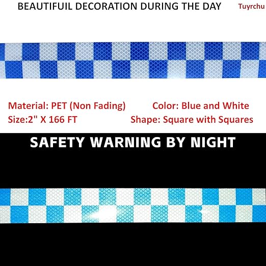 Reflective Tape Blue and White 2 inch Wide for Cars, Outdoor Waterproof High Visibility Safety Warning Adhesive Strips (166 feet)