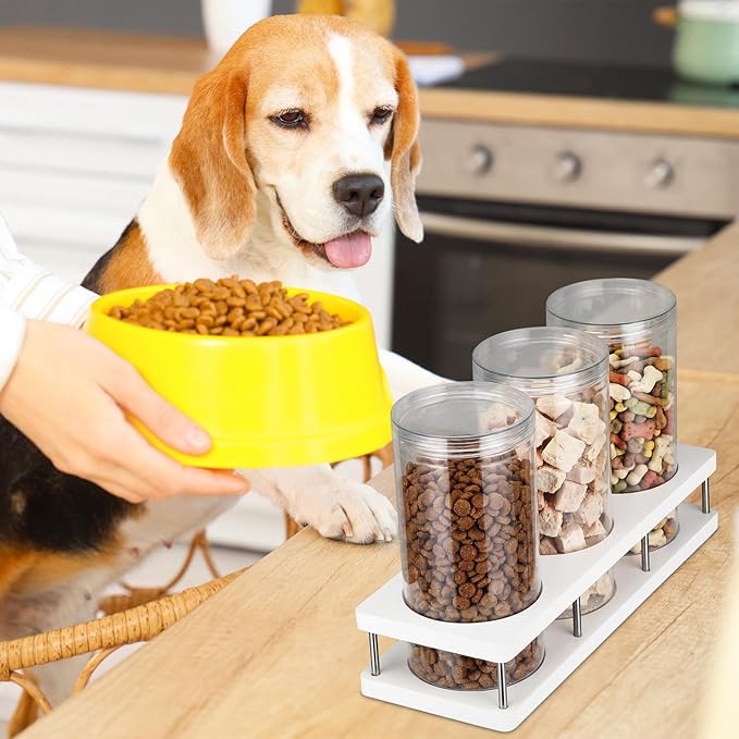 Suclain Dog Treat Container Set for Countertop Includes 3 Treat Jars, 1 Food Storage Tray with Sticker and Pen Farmhouse Pet Food Storage Organizer Gift for Pet Dog Owners