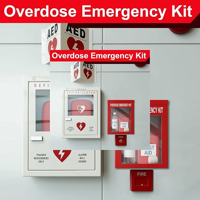 Zonon 1 Pcs Naloxone Overdose Kit Non Locking Cabinet Wall Mountable Break in Case of Emergency Box Opioid Overdose with Acrylic Window 7 1/4 x 9 1/8 x 3 5/8 Inches Medication Not Included (Red)