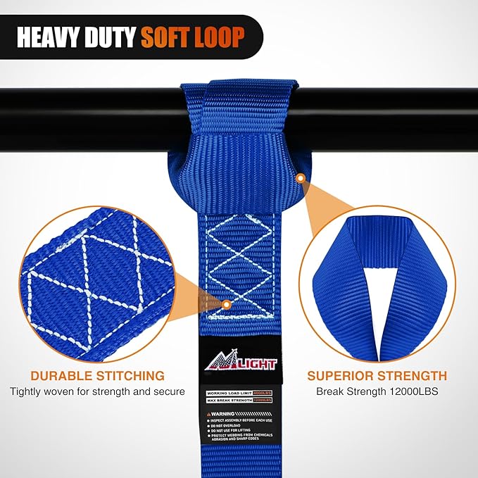 Nilight Soft Loop 1.7”×17" Motorcycle Tie Down Straps Heavy Duty 12000Lbs Max Break Strength for Securing ATV UTV Kayak Moving Cargo (8PK-Blue)
