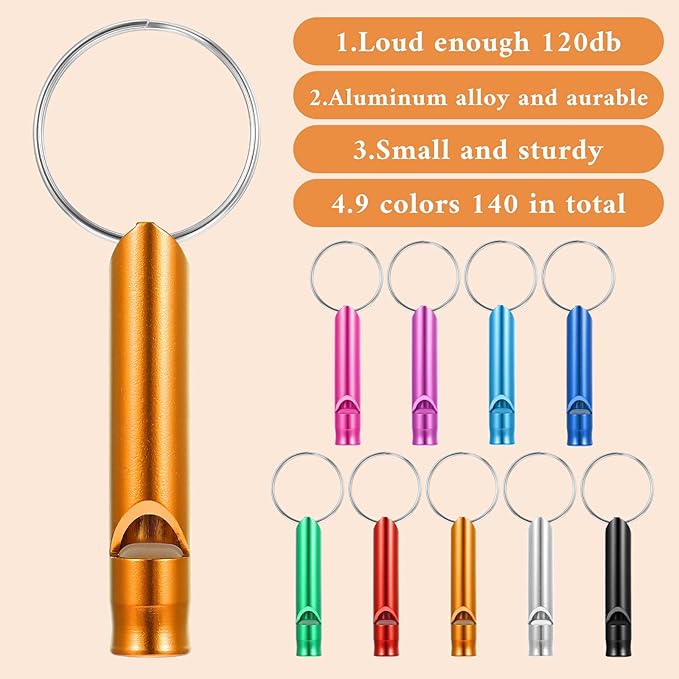 140 Pcs Emergency Survival Whistle with Keychain, Aluminum Extra Loud Safety Survival Whistle Key Chain for Outdoor Camping Hiking Hunting Boating Sports and Emergency Situations, Multicolor