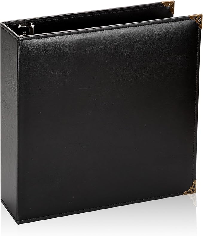 Vintage Hardback 3 Ring Binder 2 Inch, Professional Leather Binder 3 Ring, Three Ring Binders Fits 8.5" x 11", D Ring Binders for Photo Album, Home, School and Office Supplies- Black