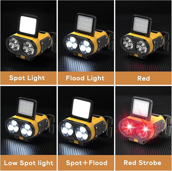 LED Hat Light, 900lm, 2 pcs Dimmable Clip on Cap Lights, Headlamp Rechargeable, 180°Adjustable Hands Free Hat Flashlight Headlamp Waterproof for Hiking, Running, Fishing, Cycling, Emergency (Yellow)